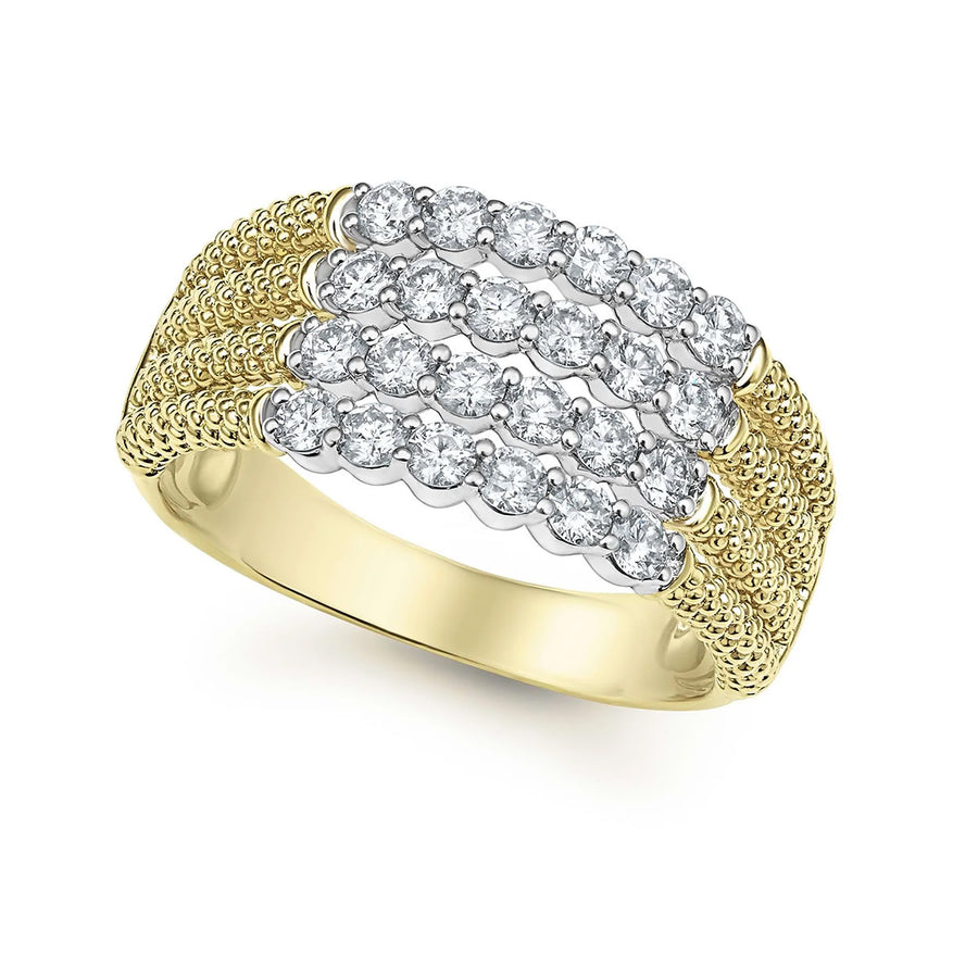 Signature Caviar 0.84ct Diamond 4 Row Ring in 18K Yellow and White Gold, size 7