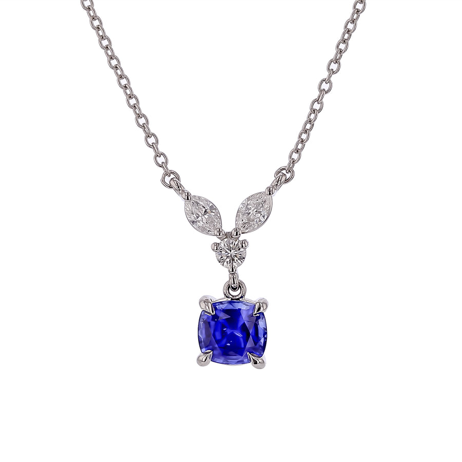 1.28ct Ceylon Sapphire and 0.31ct Diamond Rabbit Ear Necklace in Platinum, 18"