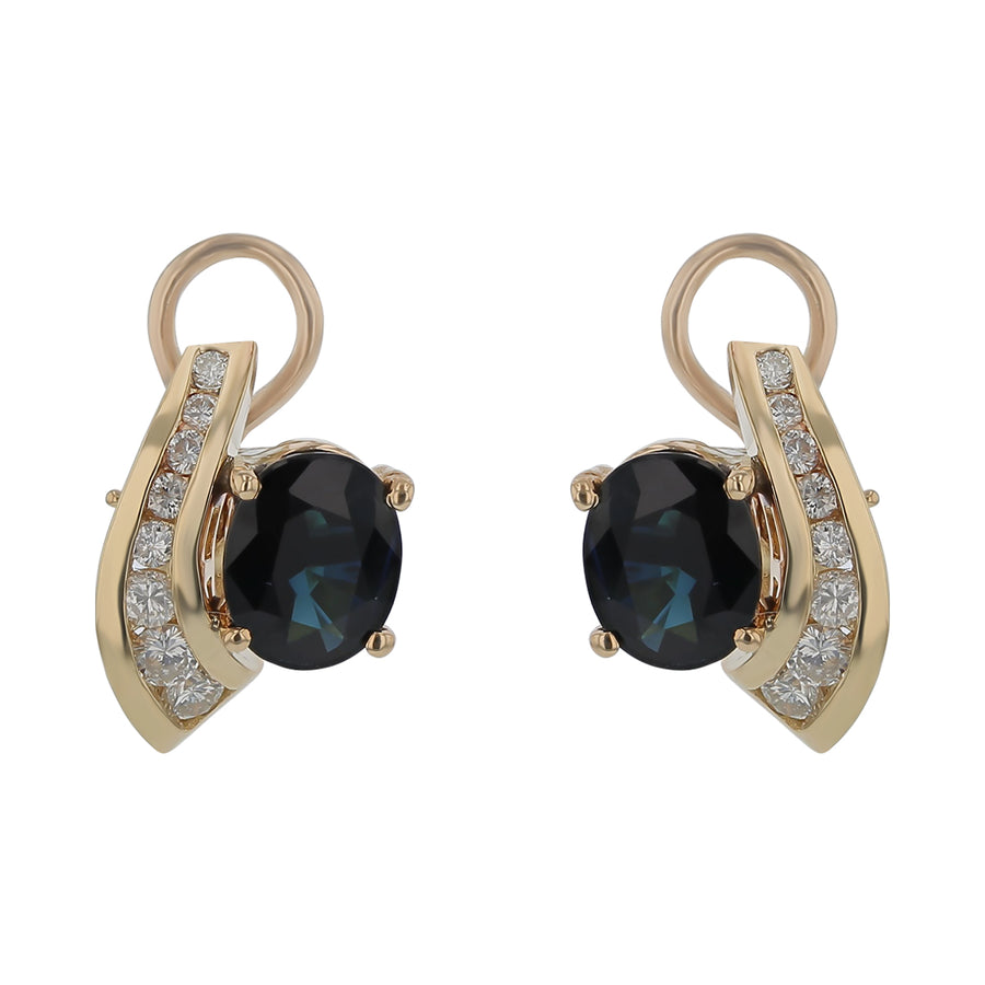 6.00ct Sapphires and 0.65ct Diamond Earrings in 14K Yellow Gold