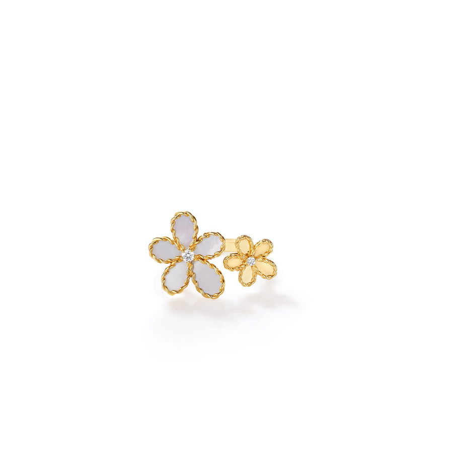 Jasmine 0.95ct Mother of Pearl and 0.04ct Diamond Bypass Ring in 18K Yellow Gold, size 6.5