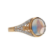 2.28ct Rainbow Moonstone and 0.20ct Full Cut Diamond Ring in 14K Yellow Gold