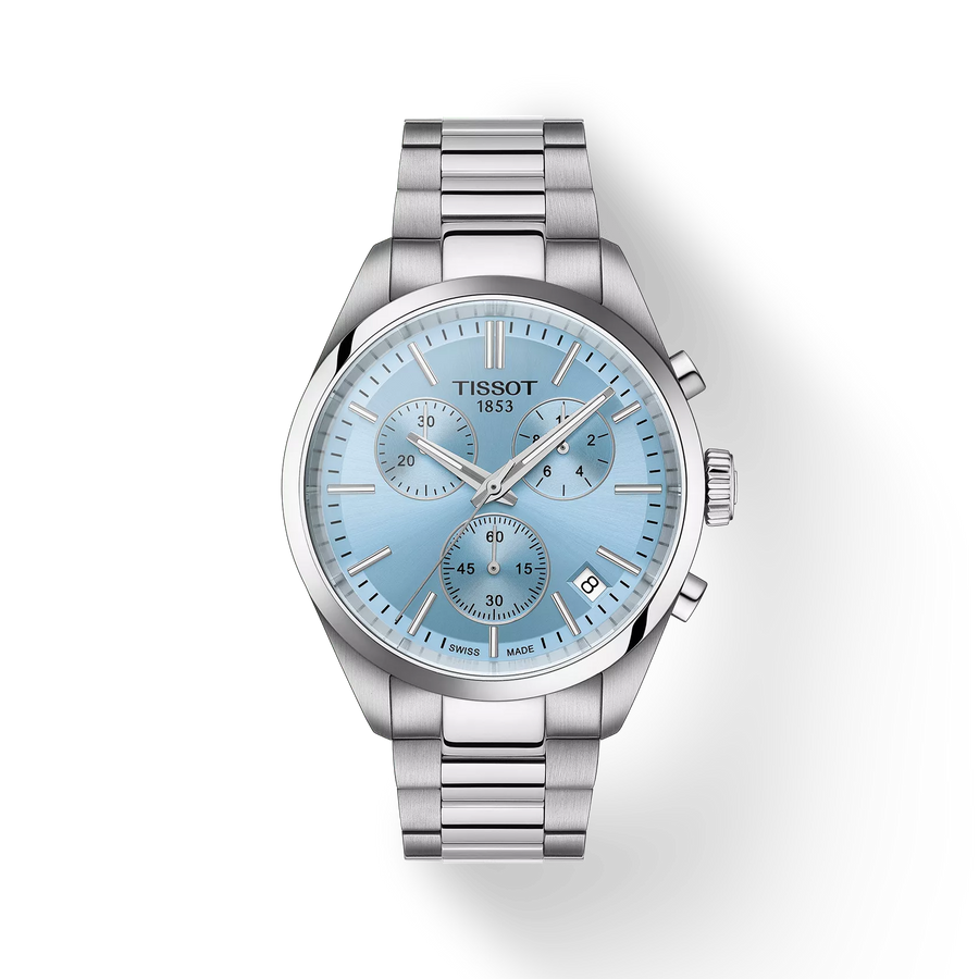 40mm PR 100 Chronograph Ice Blue Dial Watch in Stainless Steel with Bracelet