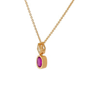 1.38ct Oval Burma Ruby and 0.13ct Diamond Bezel Pendant in 18K Yellow Gold, 18" chain