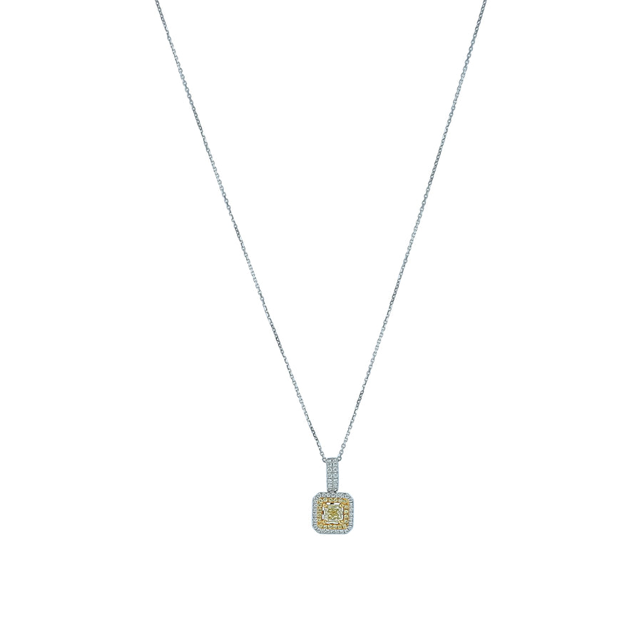 0.94ct Yellow and White Diamond Pendant in 14K Yellow Gold and Platinum, 16" chain