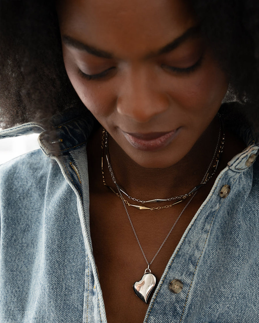 Slim Asymmetrical Heart Locket in Sterling Silver on 18-22"