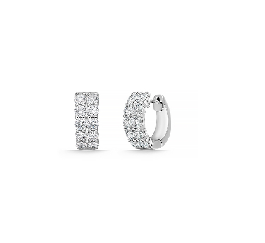 Petite Prong 2.06-2.16ct Diamond Double Row Huggie Hoop Earrings in 18K White Gold