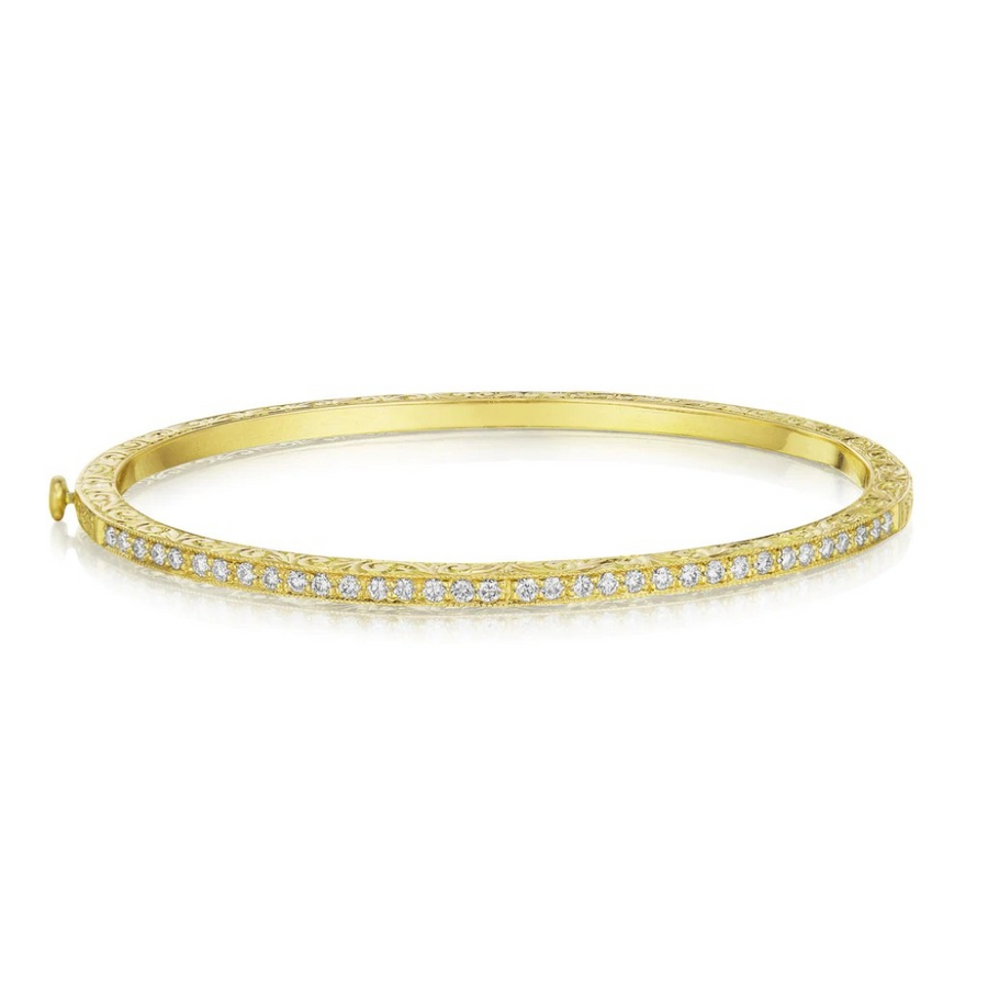 Diamond Thin Bangle Bracelet in 18K Yellow Gold