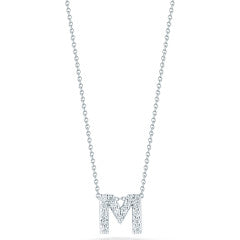 Love Letter 0.08ct Round Diamonds "M" Pendant in 18K White Gold with 18" Chain