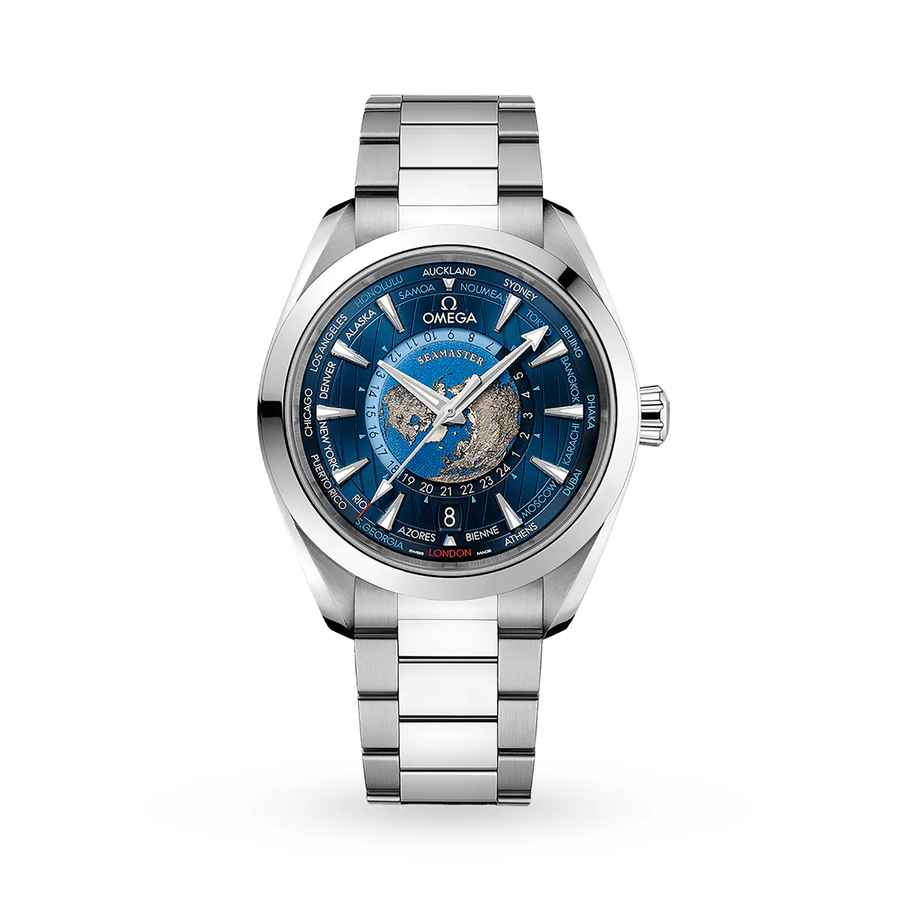 43mm Seamaster Aqua Terra Worldtimer 150M Watch with Blue Dial in Stainless Steel, Bracelet
