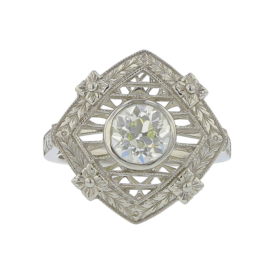 Round Diamond and Diamond Ring in Platinum, Size 6.5