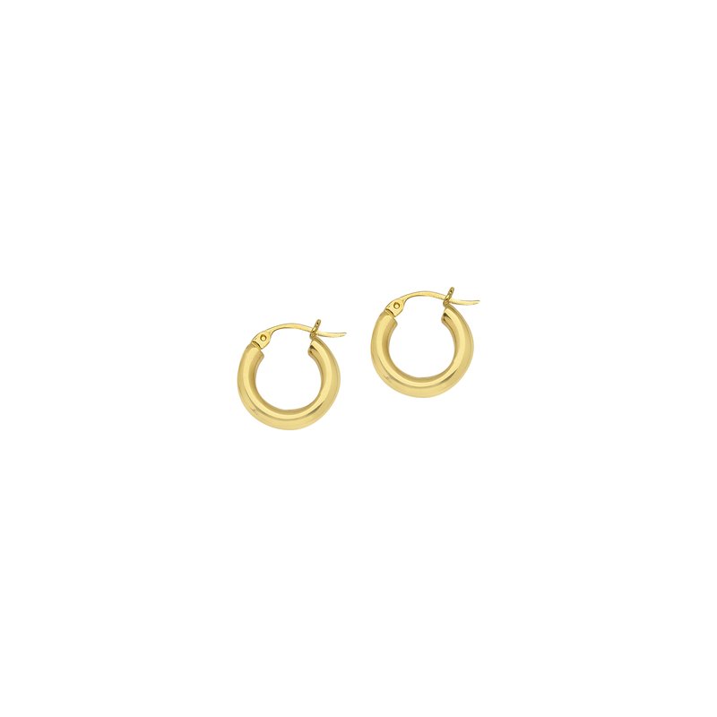 Round Tube Polished Hoop Earrings in 14K Yellow Gold, 3x15mm