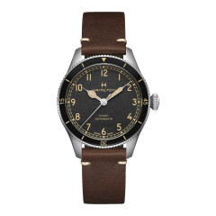 38mm Khaki Aviation Pilot Pioneer Watch with Black Dial in Stainless Steel, Strap