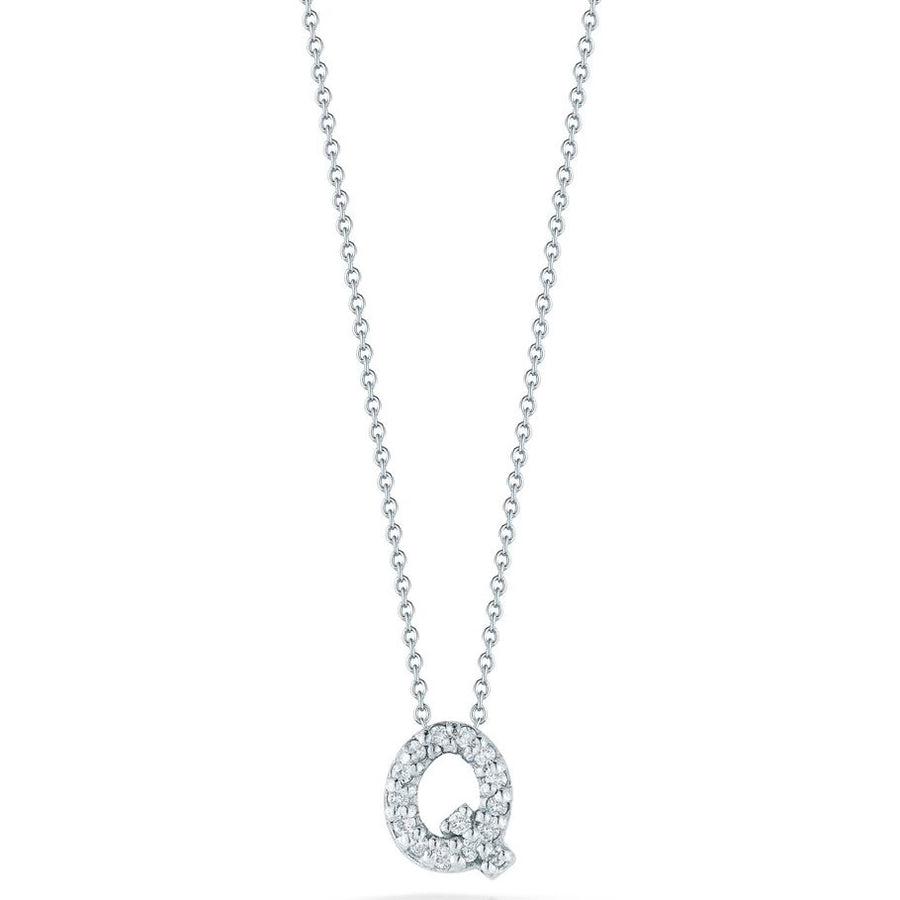Tiny Treasures 0.07ct Diamond Love Letter "Q" Pendant in 18K White Gold, 16-18" chain