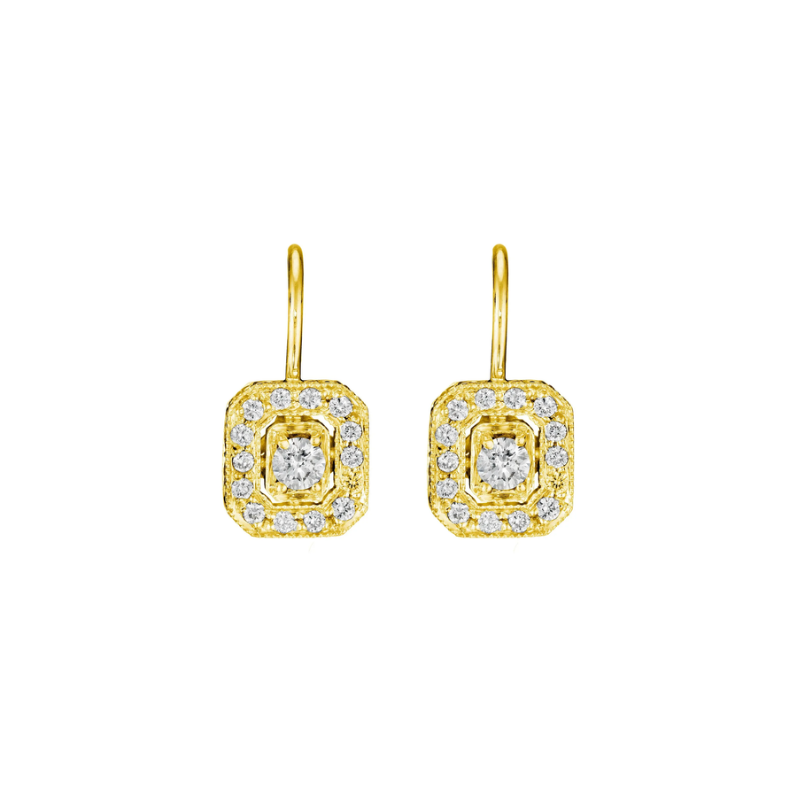 Classic 0.52ct Diamond Emerald Shaped Earrings in 18K Yellow Gold on French Wire