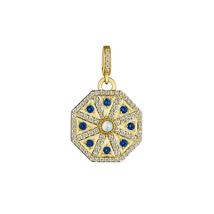 Medallion 0.49ct Diamond, 0.30ct Blue Sapphire and 0.09ct Moonstone Pendant in 18K Yellow Gold, without chain