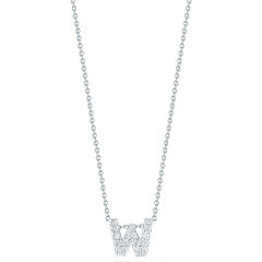 Tiny Treasures 0.08ct Diamond Love Letter "W" Pendant in 18K White Gold, 16-18in
