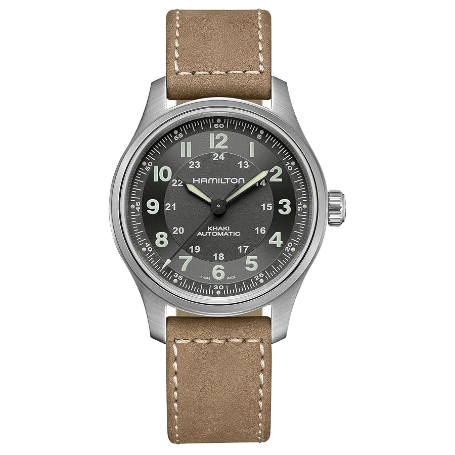 42mm Khaki Field Watch with Grey Dial in Titanium, Strap