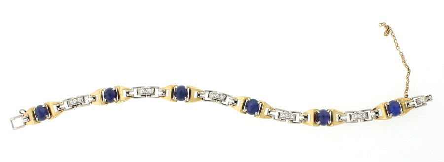Pall and Yellow Gold 6 Cabochon Sapphires 11.00ct and 18 Full Cut 0.50ct Tiffany Bracelet