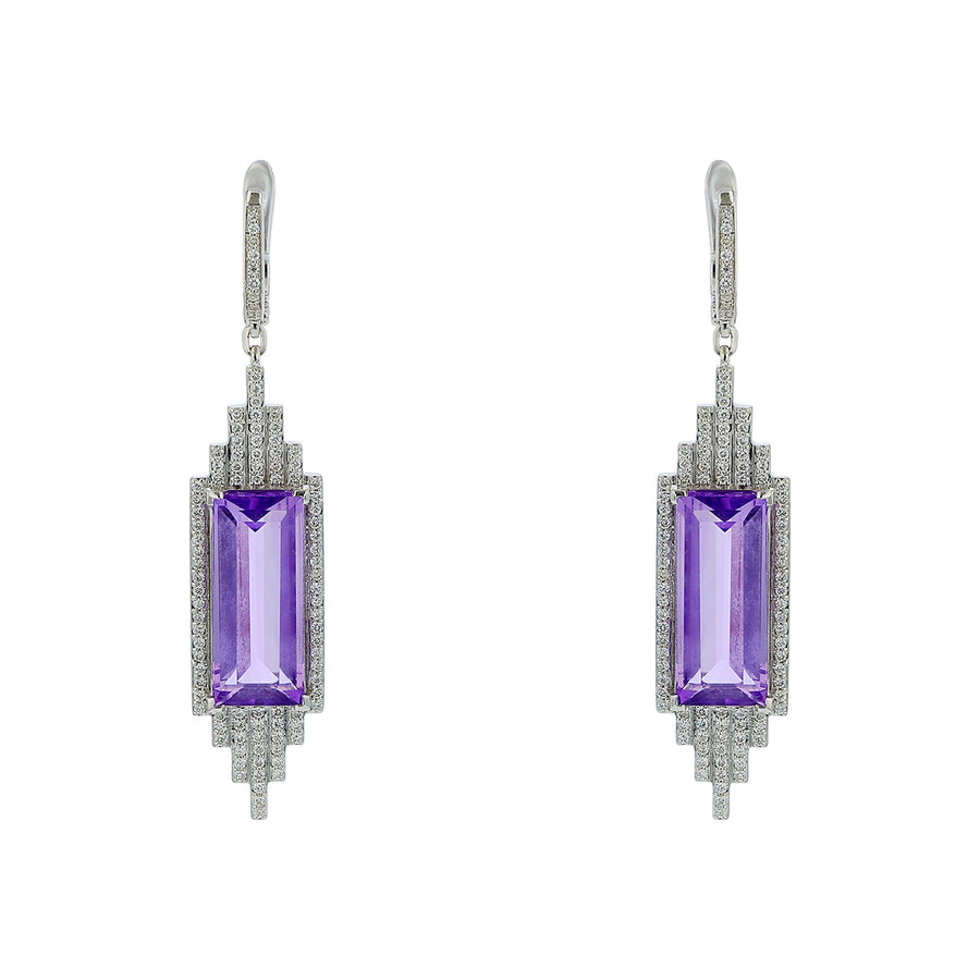 Ivanka Trump Emerald Cut Amethyst and 0.97ct Diamond Drop Earrings in 18K White Gold