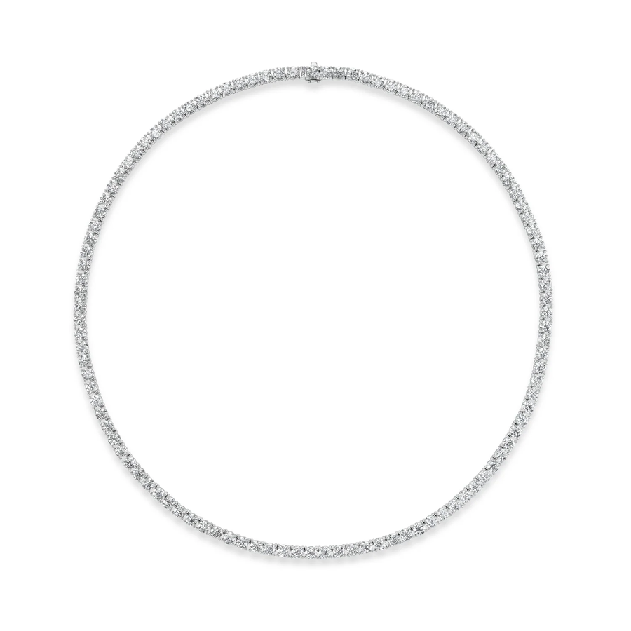 12.03ct Round Brilliant Diamond Tennis Necklace in 18K White Gold, 17"