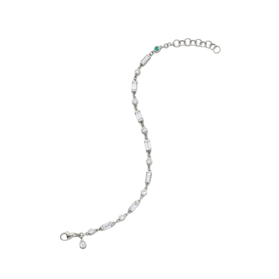 2.77ct White Sapphire and Tsavorite Tennis Bracelet in Sterling Silver, 7"