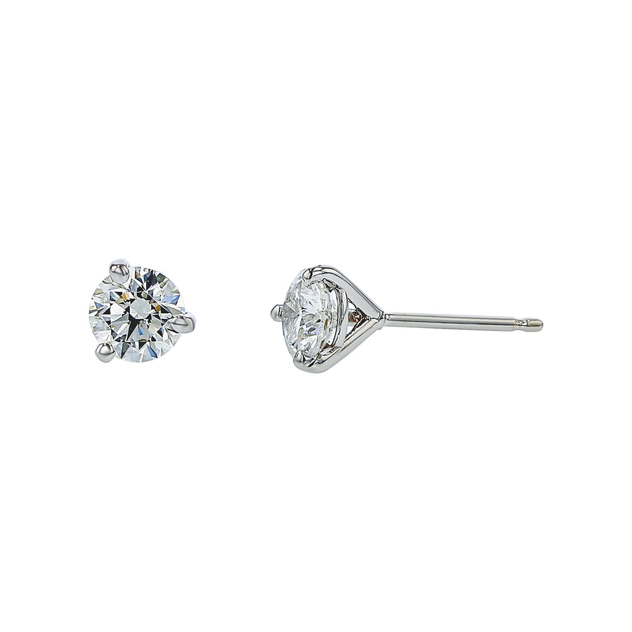 1.00ct Diamond 3 Prong Stud Earrings in 18K White Gold