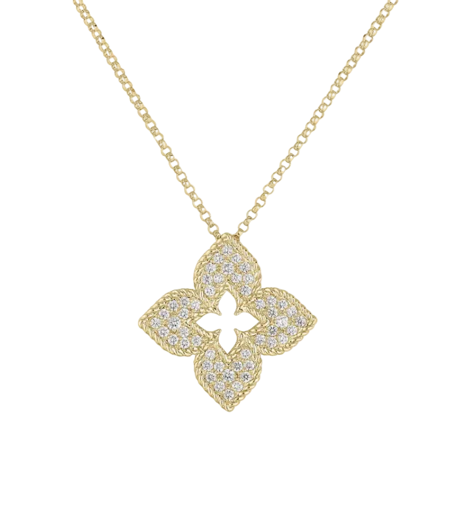 Venetian Princess 0.30ct Diamond Pave Flower Pendant in 18K Yellow Gold on 17" chain