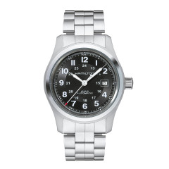 42mm Khaki Field Automatic Watch with Black Dial in Stainless Steel, Bracelet