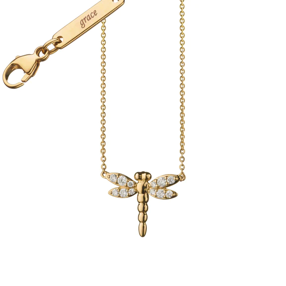 Grace Diamond Dragonfly Charm Necklace in 18K Yellow Gold, 18in