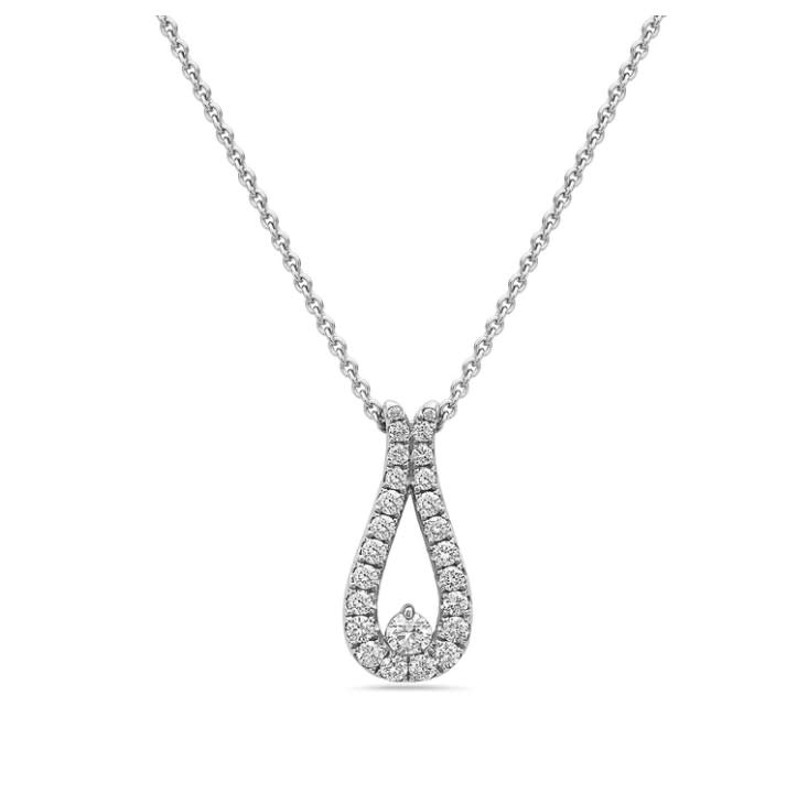 0.57ct Diamond Dew Drop Pendant in 18K White Gold, 16" chain