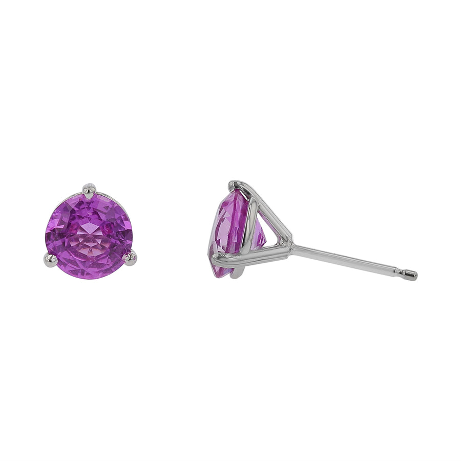 2.34ct 6.5mm Round Madagascar Pink Sapphire Stud Earrings in 18k White Gold