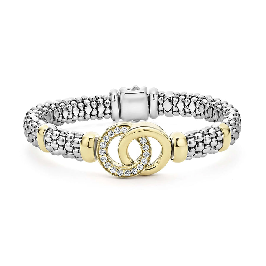 Signature Caviar 0.42ct Diamond 9mm Interlocking Rope Bracelet in 18K Yellow Gold and Sterling Silver, size 7
