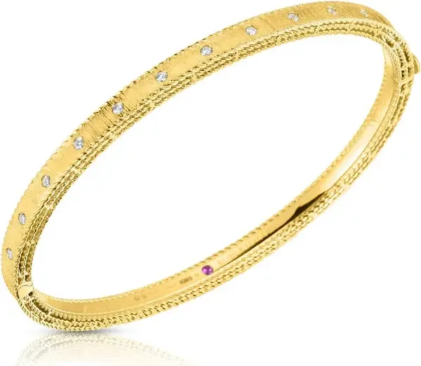 Princess Round Diamonds Bangle Bracelet in 18K Yellow Gold