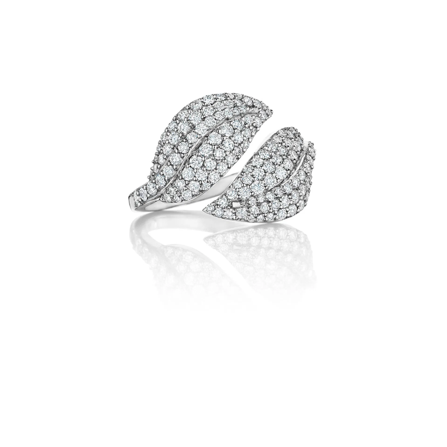 Diamond Pave Leaf Wrap Ring in 18K White Gold, Size 6.5