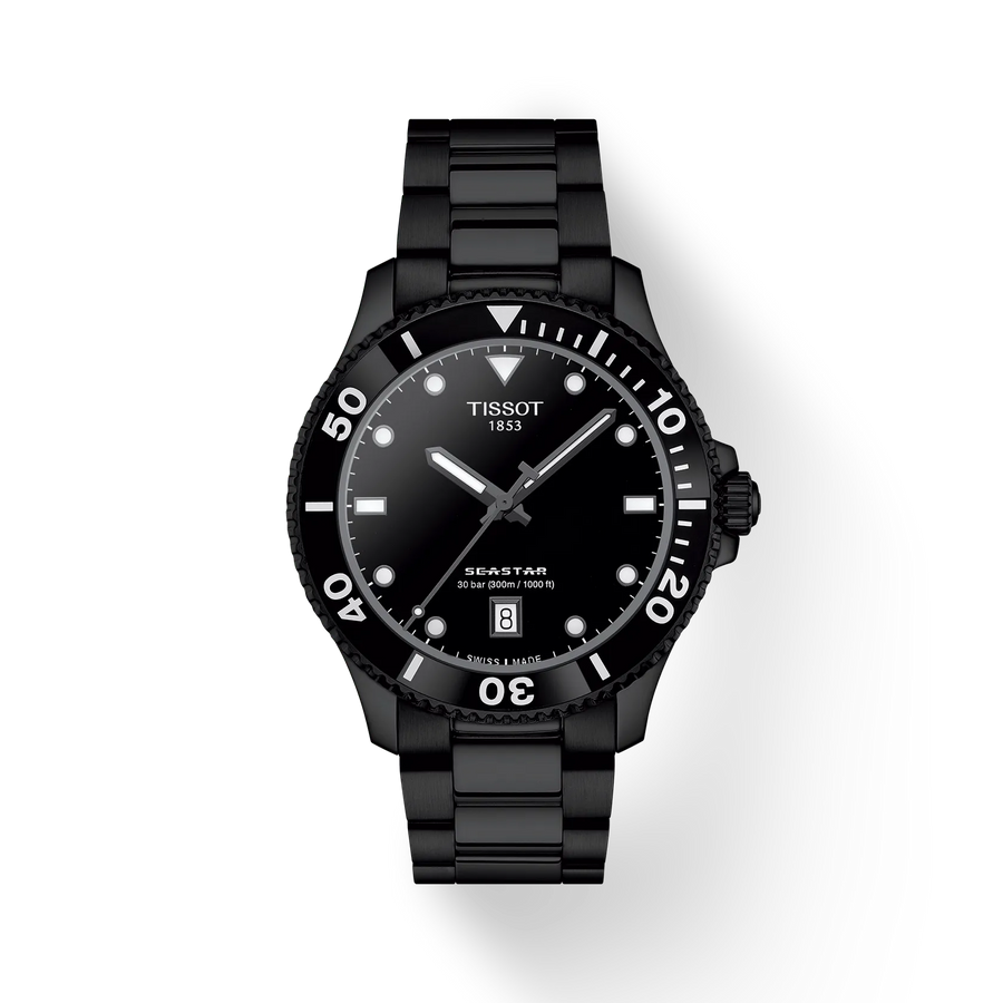 40mm Seastar 1000 Quartz Watch with Black Dial in Stainless Steel with Black PVD, Bracelet