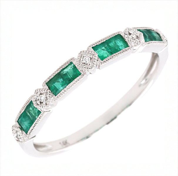 0.012 Diamond and 0.30ct Emerald Ring in 14K White Gold, size 6.5