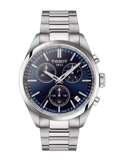 40mm PR 100 Chronograph Watch with Blue Dial in Stainless Steel, Bracelet