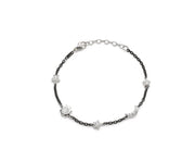 Sun, Moon and Stars 0.40ct Moonstone and 0.30ct White Sapphire Station Bracelet in Sterling Silver and Black Steel, 7"