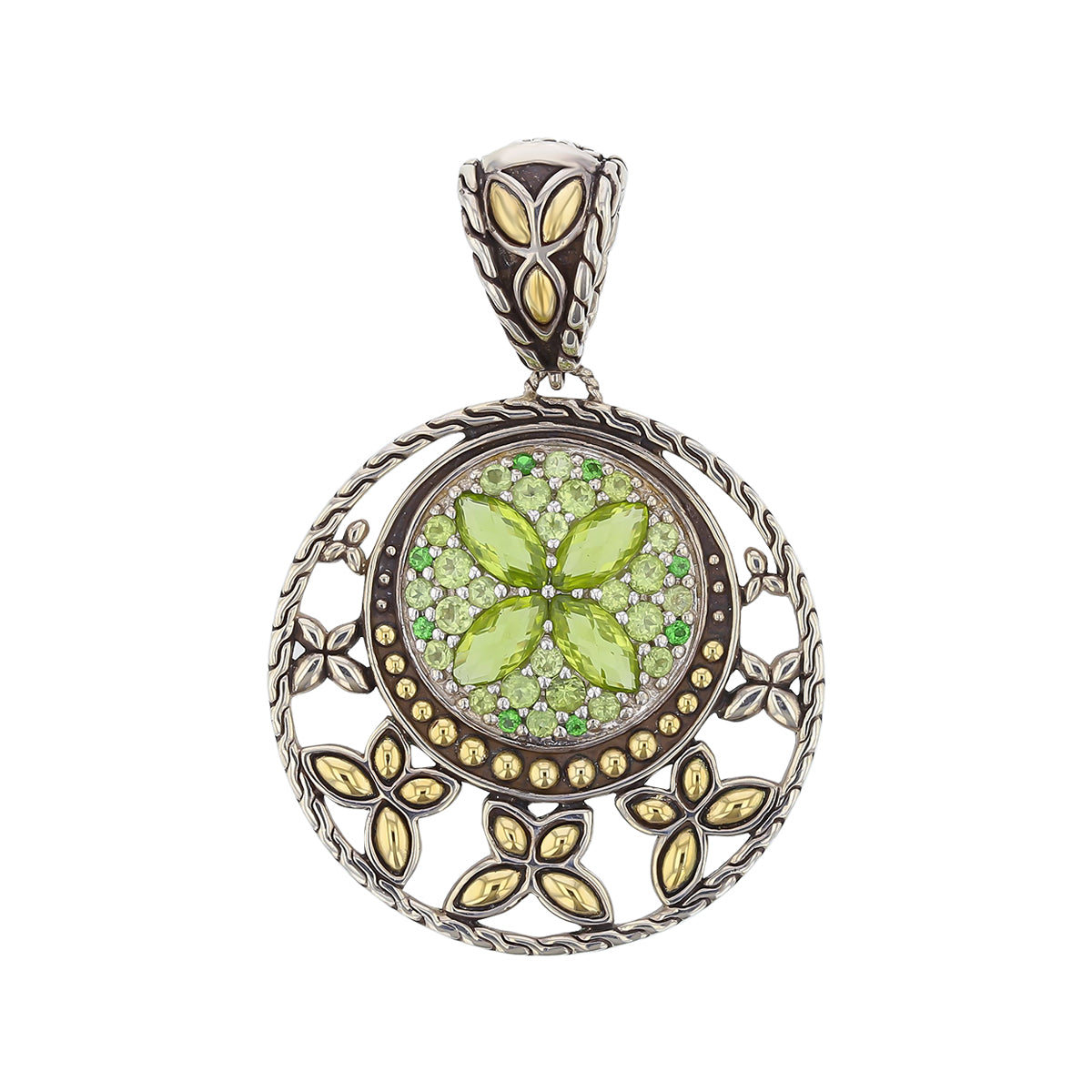 John Hardy Batu Peridot and Tsavorite Garnet Pendant in Sterling Silver and 18K Yellow Gold