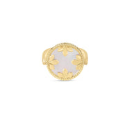 Venetian Princess 5.00ct Red Agate, 5.00ct Mother of Pearl and 0.28ct Diamond Ring in 18K Yellow Gold, Size 6.5