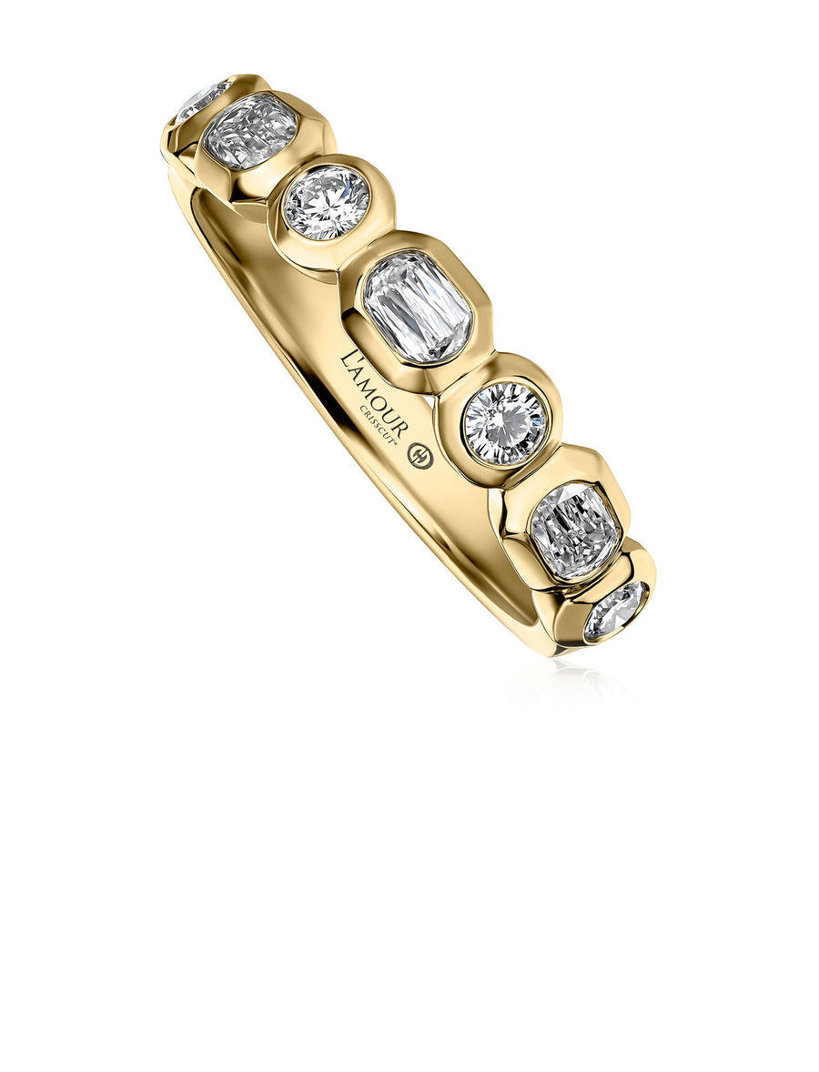 Love Luxe 0.26ct Crisscut Round Diamond and 0.23ct Crisscut L'amour Diamond Alternating Band in 14K Yellow Gold, size 6.5
