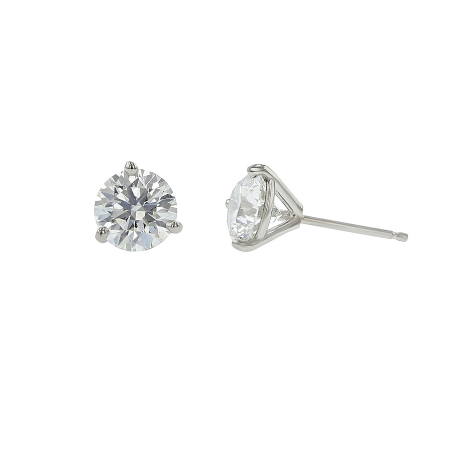 0.87ct Round Brilliant Diamond 3 Prong Stud Earrings in 14K White Gold