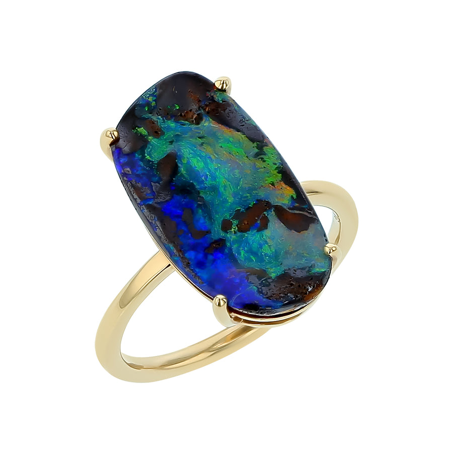 Australian Boulder Opal Solitaire Ring in 14K Yellow Gold, size 7