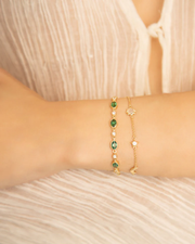 The Tennis Bracelet 2.69ct Oval Green Tourmaline 0.38ct Diamond and 0.10ct Emerald in 18K Yellow Gold, 7"