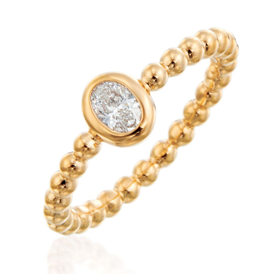 Nutmeg 0.25ct Oval Diamond Bezel Stack Ring in 18K Yellow Gold, size 7