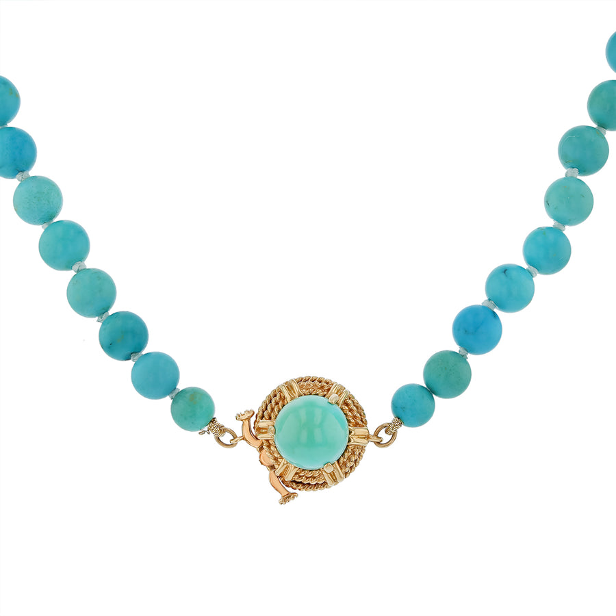 Graduated 6x10mm Turquoise Bead Necklace in 14K Yellow Gold 18"