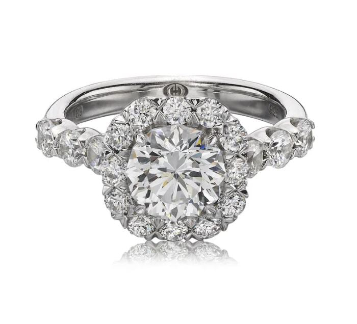 1.27ct Diamond I/SI1 Halo Semi-Mount Ring in 14k White Gold for 1.50ct Cushion or Round Center, Size 6.5