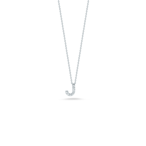 Tiny Treasures Diamond Love Letter "J" Pendant in 18K White Gold, Adjustable Chain