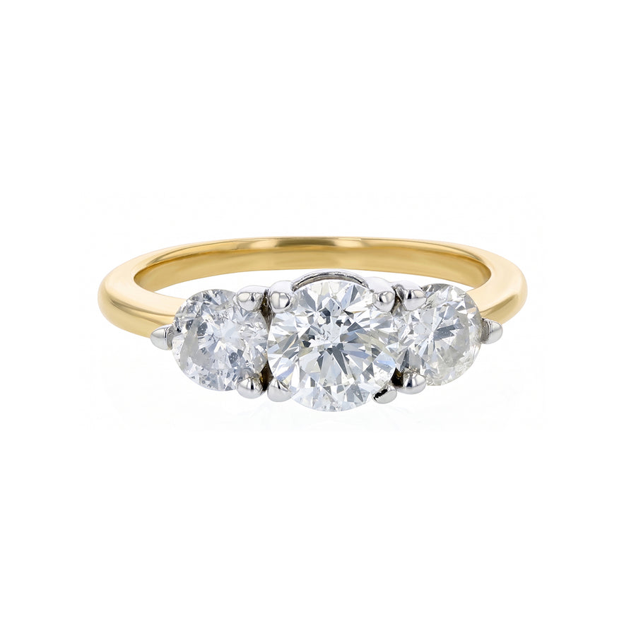 1.02ct Diamond I/I1 and 0.88ct Diamond I/I2 3 Stone Ring in 14K Yellow and White Gold, size 6.25