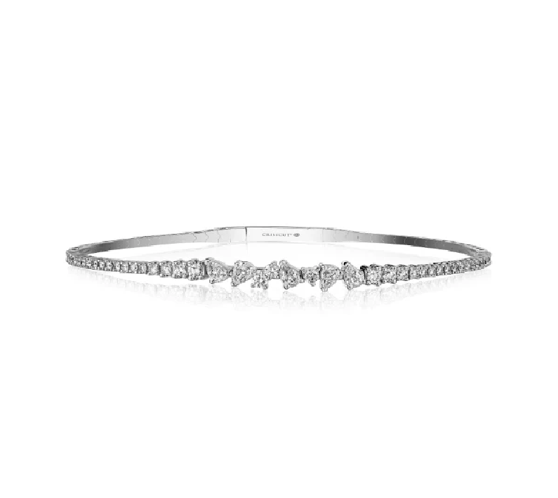 0.42ct Crisscut L'amour Pear Shape Diamond and 0.76ct Diamond Bangle Bracelet in 14K White Gold